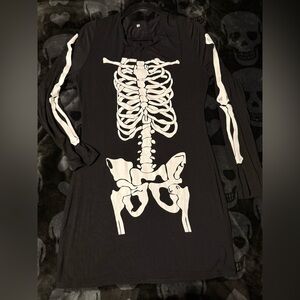 Skeleton Print Black Long Sleeve Dress